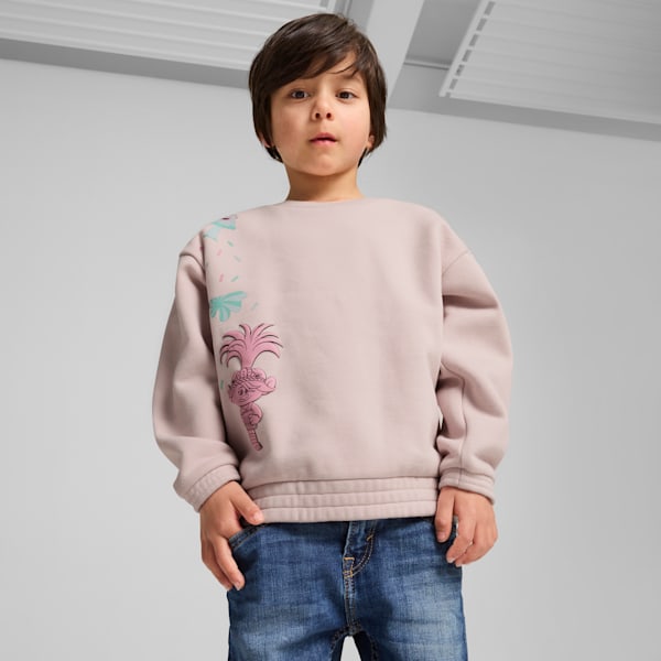 PUMA x TROLLS Kid's Relaxed Fit Graphic Crew Neck Sweatshirt, Mauve Mist, extralarge-IND