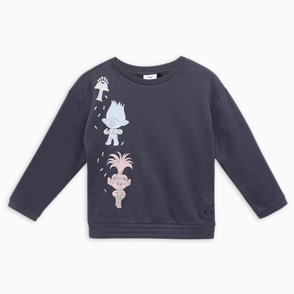 PUMA x TROLLS Kid's Relaxed Fit Graphic Crew Neck Sweatshirt, Galactic Gray, extralarge-IND