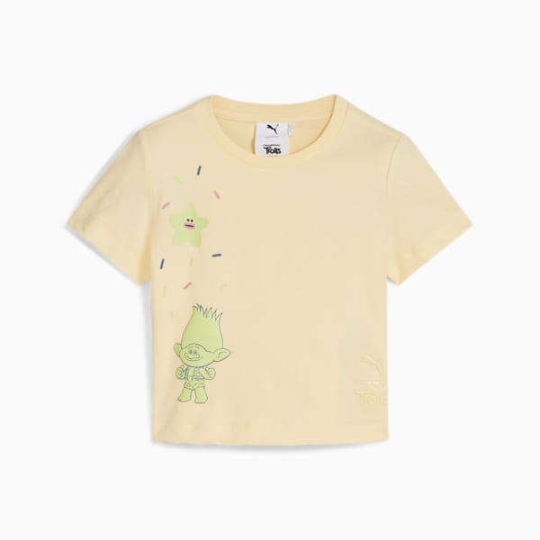 PUMA x TROLLS Little Kids' Short Length Graphic Tee, Creamy Vanilla, extralarge