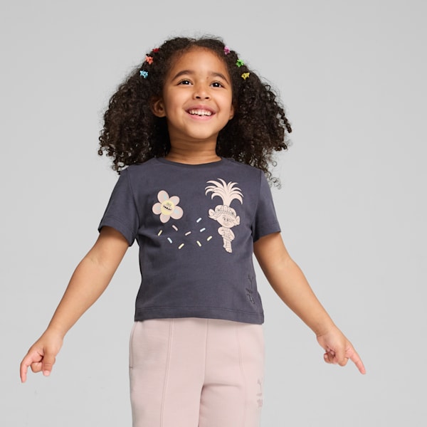 PUMA x TROLLS Little Kids' Short Length Graphic Tee, Galactic Gray, extralarge