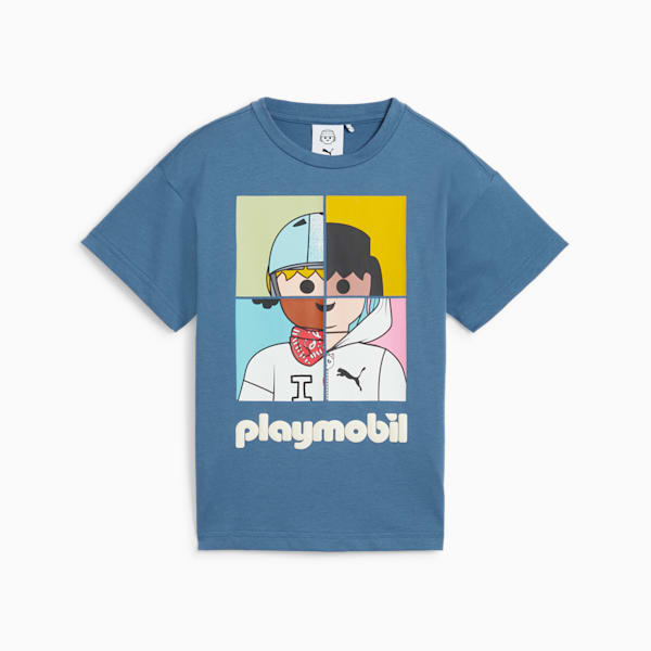 PUMA x PLAYMOBIL® Little Kids' Graphic Tee, Blue Horizon, extralarge