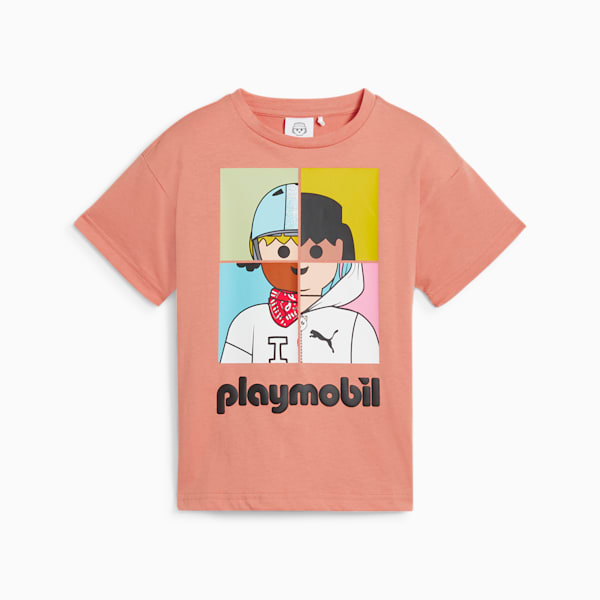 PUMA x PLAYMOBIL® Little Kids' Graphic Tee, Deeva Peach, extralarge
