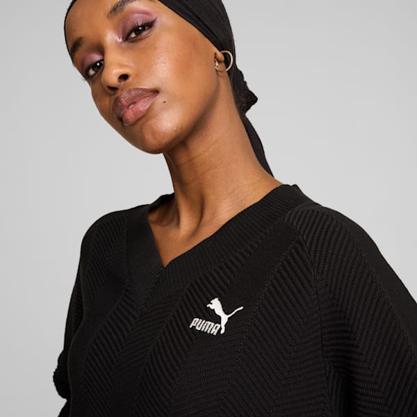 T7 Knitted V-Neck Crew Women, PUMA Black, extralarge