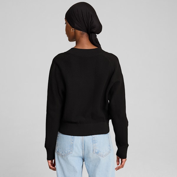 T7 Knitted V-Neck Crew Women, PUMA Black, extralarge