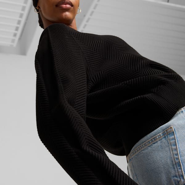 T7 Knitted V-Neck Crew Women, PUMA Black, extralarge