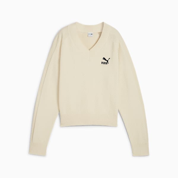 Camiseta de punto con cuello en V para mujer T7, Alpine Snow, extralarge