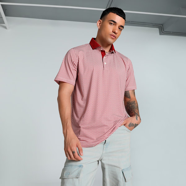 MATTR Century Men's Golf Polo, Intense Red-Silver Sky, extralarge-IND