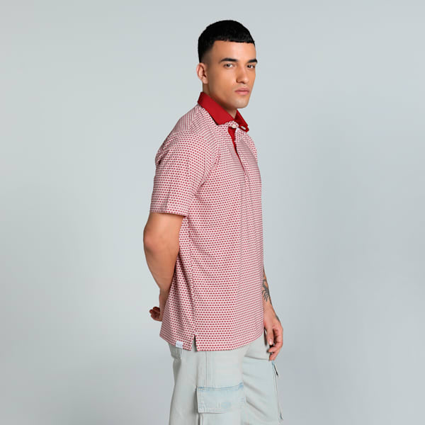 MATTR Century Men's Golf Polo, Intense Red-Silver Sky, extralarge-IND