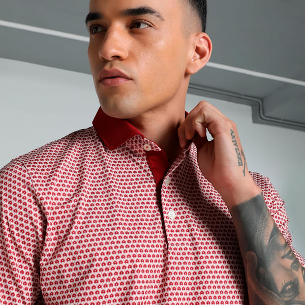 MATTR Century Men's Golf Polo, Intense Red-Silver Sky, extralarge-IND