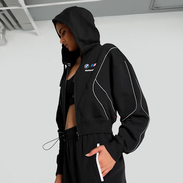 BMW M Motorsport Women's Relaxed Fit Sweat Jacket, PUMA Black, extralarge-IND