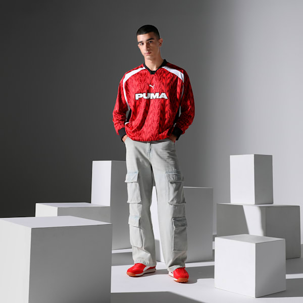 Football Nostalgia Unisex Relaxed Fit Long Sleeve Jersey, Intense Red-AOP, extralarge-IND