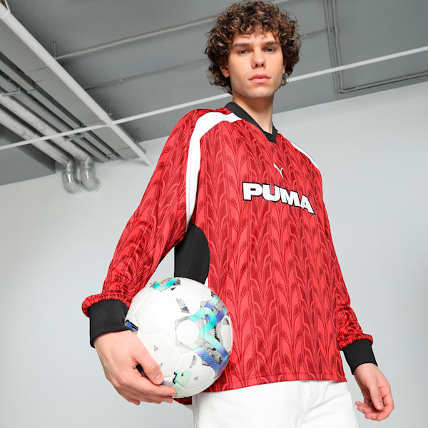 Football Nostalgia Unisex Relaxed Fit Long Sleeve Jersey, Intense Red-AOP, extralarge-IND