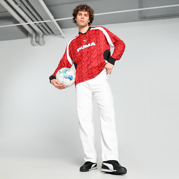 Football Nostalgia Unisex Relaxed Fit Long Sleeve Jersey, Intense Red-AOP, extralarge-IND