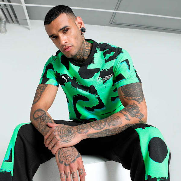 Mercedes-AMG Petronas F1® Neon Energy All-Over Print Men's Motorsport Tee, PUMA Black, extralarge-IND