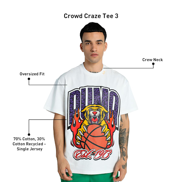 Crowd Craze Men's Oversized Fit Basketball Tee, PUMA White, extralarge-IND