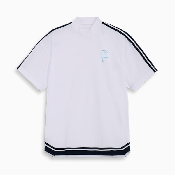 メンズ ゴルフ P ストレッチ テープライン リラックス モックネック 半袖 シャツ, White Glow, extralarge-JPN