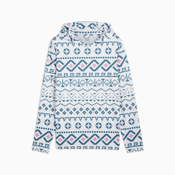メンズ ゴルフ FAIR ISLE フーディー, White Glow-Blue Horizon, extralarge-JPN