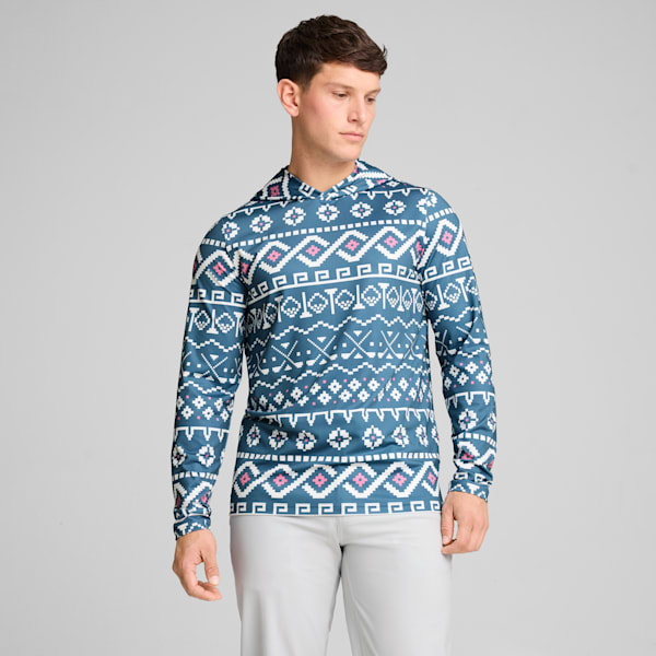 Fair Isle Golf Hoodie Men, Blue Horizon-White Glow, extralarge-GBR