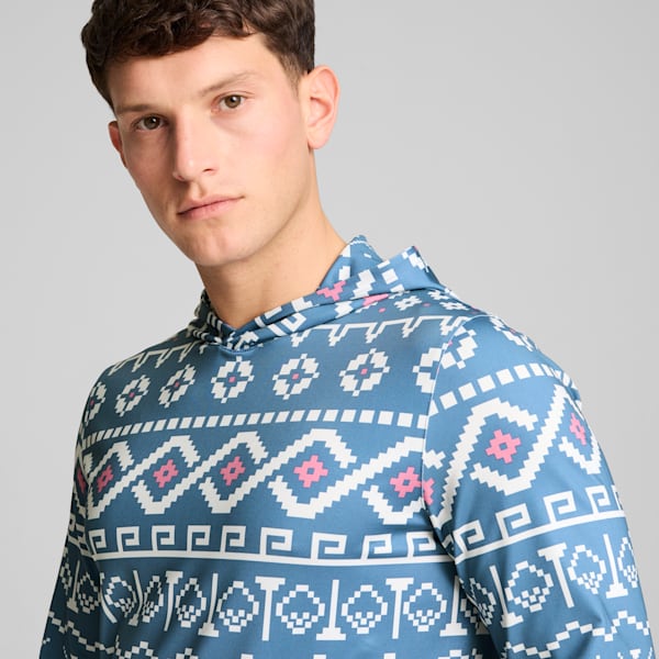 Fair Isle Golf Hoodie Men, Blue Horizon-White Glow, extralarge-GBR