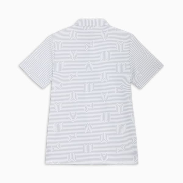 メンズ ゴルフ ストレッチ カノコ ユニーク ストライプ AOP 半袖 ポロシャツ, White Glow, extralarge-JPN