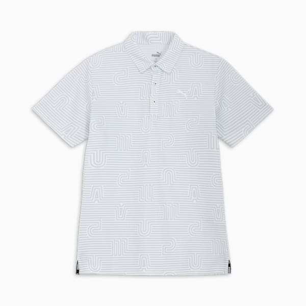 メンズ ゴルフ ストレッチ カノコ ユニーク ストライプ AOP 半袖 ポロシャツ, White Glow, extralarge-JPN