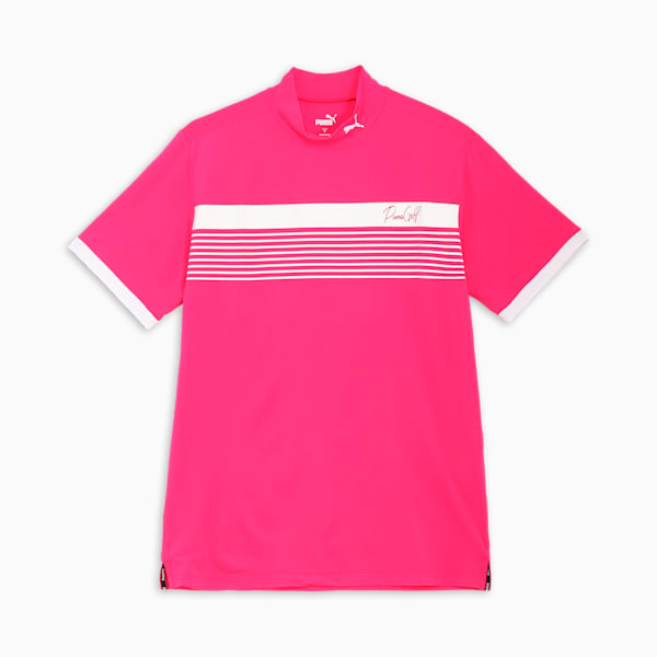 メンズ ゴルフ ストレッチ スムース チェストボーダー 半袖 モックネック シャツ, Garnet Rose, extralarge-JPN