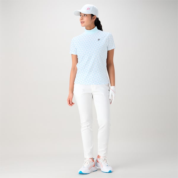 ウィメンズ ゴルフ ストレッチ モノグラム AOP リブ モックネック 半袖 シャツ, White Glow, extralarge-JPN