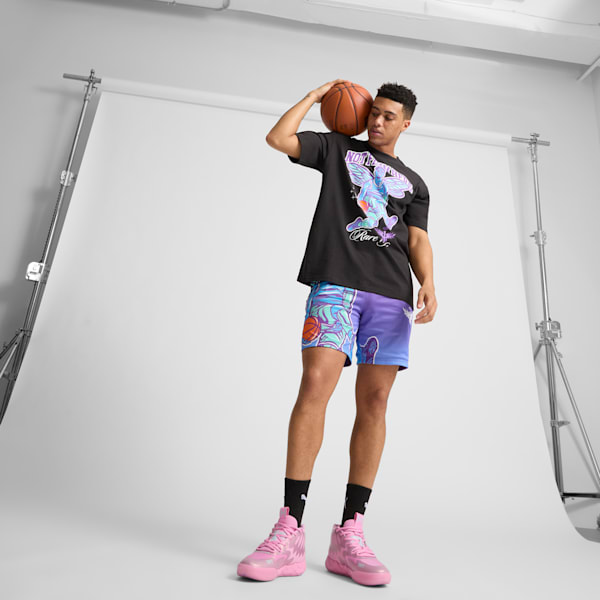 Shorts de baloncesto con estampado PUMA x LAMELO BALL CHARLOTTE para hombre, Purple Glimmer-AOP, extralarge