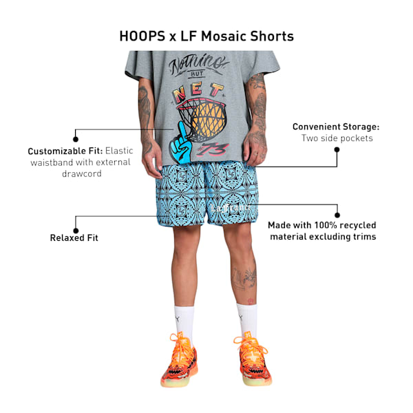 HOOPS x LAFRANCÉ Mosaic Men's Relaxed Fit Basketball Shorts, Team Light Blue-AOP, extralarge-IND
