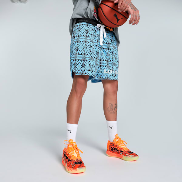 HOOPS x LAFRANCÉ Mosaic Men's Relaxed Fit Basketball Shorts, Team Light Blue-AOP, extralarge-IND