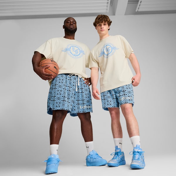Shorts PUMA HOOPS x LAFRANCÉ Mosaic para hombre, Team Light Blue-AOP, extralarge