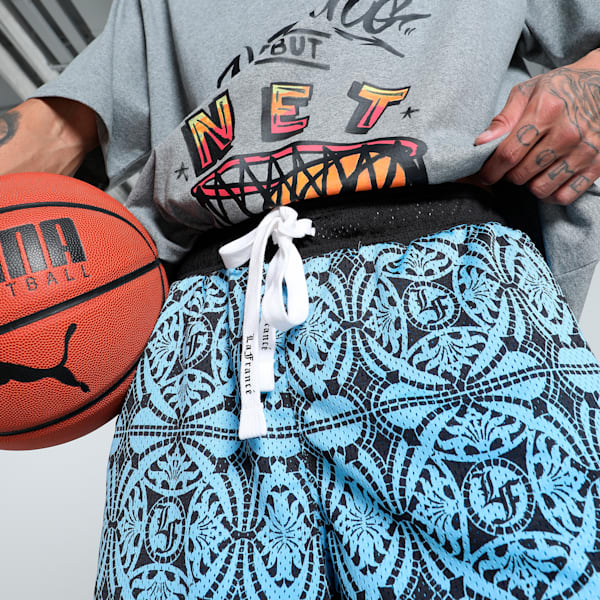 HOOPS x LAFRANCÉ Mosaic Men's Relaxed Fit Basketball Shorts, Team Light Blue-AOP, extralarge-IND
