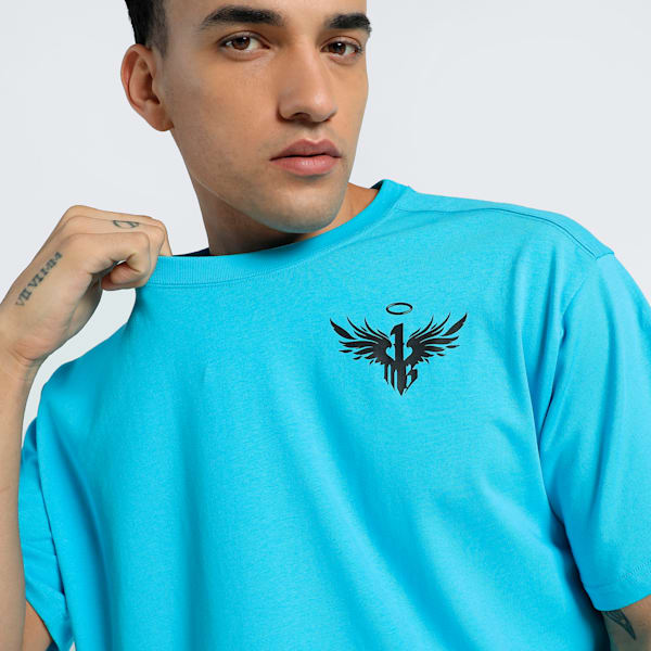 MELO 1Love Men's Oversized Fit Basketball Tee, Bright Aqua, extralarge-IND