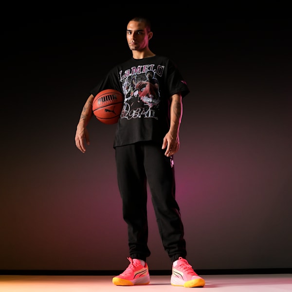 Melo Iridescent Hornets Men's Oversized Fit Basketball Tee, PUMA Black, extralarge-IND