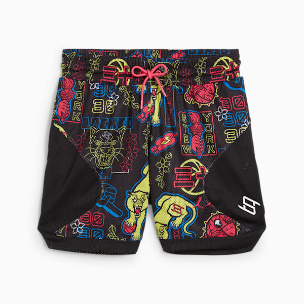 Shorts de baloncesto para mujer STEWIE x TOKYO, PUMA Black-AOP, extralarge