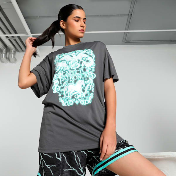 PUMA HOOPS x HARRY POTTER™ Women's Oversized Basketball Tee, Shadow Gray, extralarge-IND