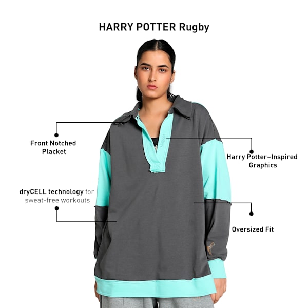 HOOPS x HARRY POTTER™ Women's Oversized Rugby Top, Shadow Gray, extralarge-IND