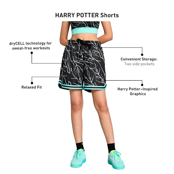 HOOPS x HARRY POTTER™ Women's Relaxed Fit Basketball Shorts, PUMA Black-AOP, extralarge-IND