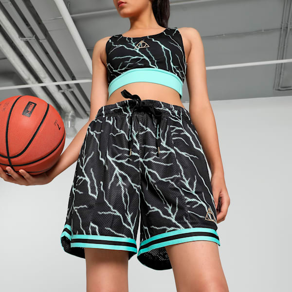 HOOPS x HARRY POTTER™ Women's Relaxed Fit Basketball Shorts, PUMA Black-AOP, extralarge-IND