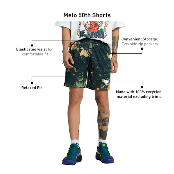 Melo 50th Men's Relaxed Fit Basketball Shorts, PUMA Black-AOP, extralarge-IND