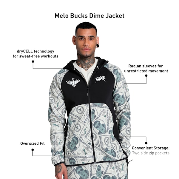 Melo Bucks Dime Men's Basketball Jacket, PUMA Black-AOP, extralarge-IND
