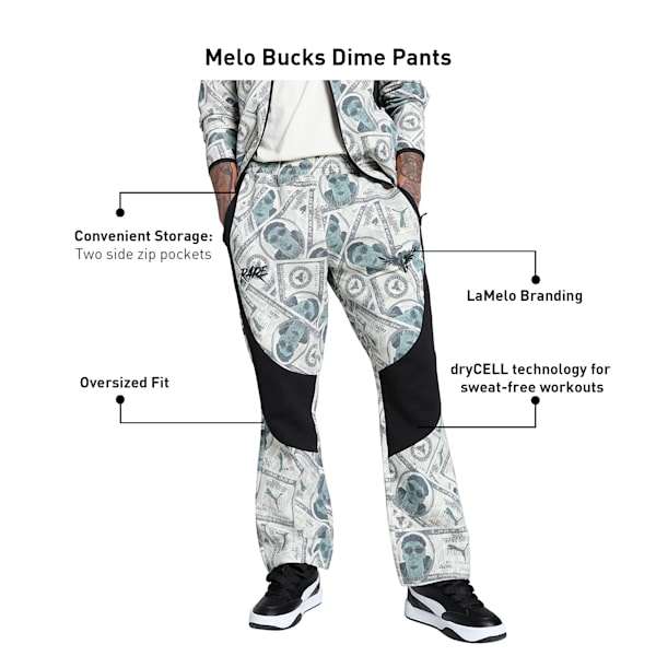 Melo Bucks Dime Basketball Men's Pants, PUMA Black-AOP, extralarge-IND