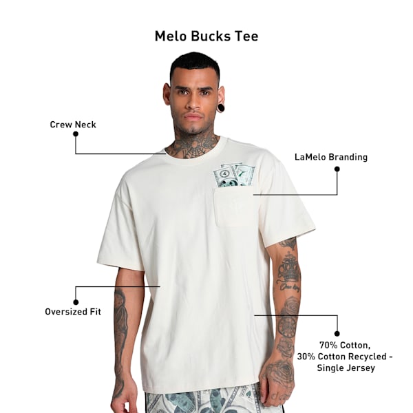 Melo Bucks Men's Oversized Fit Basketball Tee, Alpine Snow, extralarge-IND