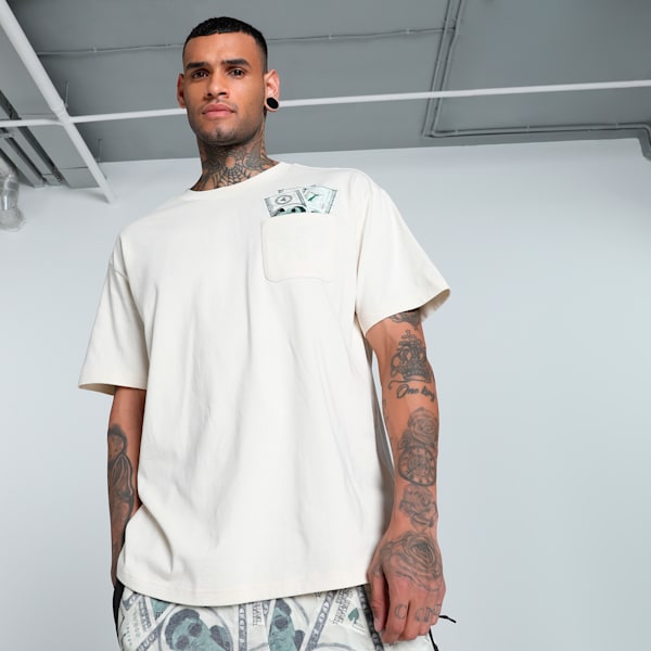 Melo Bucks Men's Oversized Fit Basketball Tee, Alpine Snow, extralarge-IND