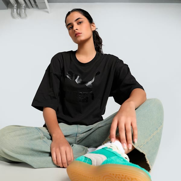 CLASSICS Logo Women's Oversized Tee, PUMA Black, extralarge-IND