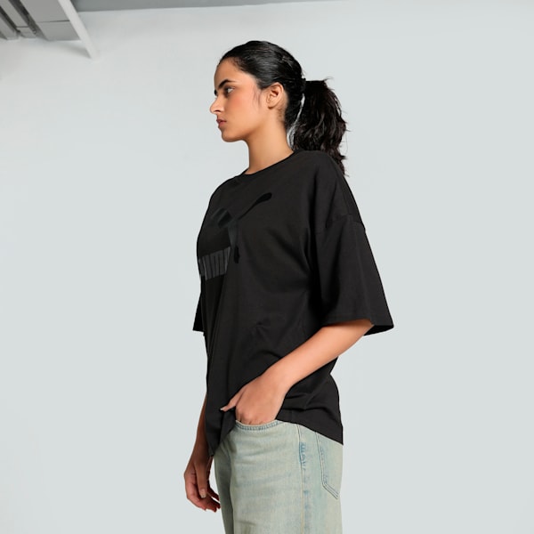 CLASSICS Logo Women's Oversized Tee, PUMA Black, extralarge-IND