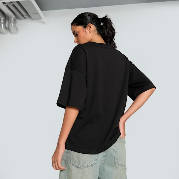 CLASSICS Logo Women's Oversized Tee, PUMA Black, extralarge-IND
