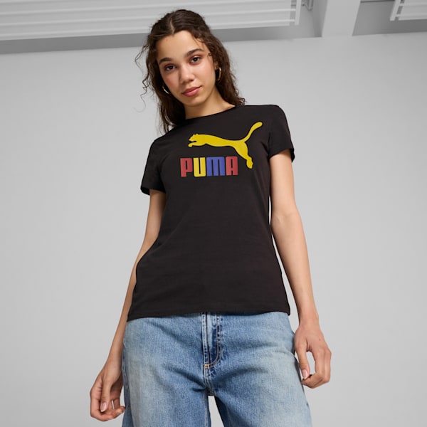 CLASSICS Logo Women's Tee, PUMA Black-Fresh Pear, extralarge