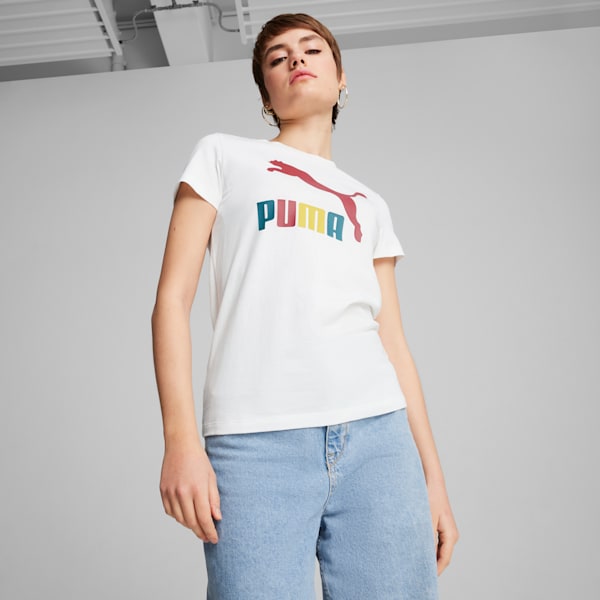 CLASSICS Logo Women's Tee, PUMA White-Intense Red, extralarge