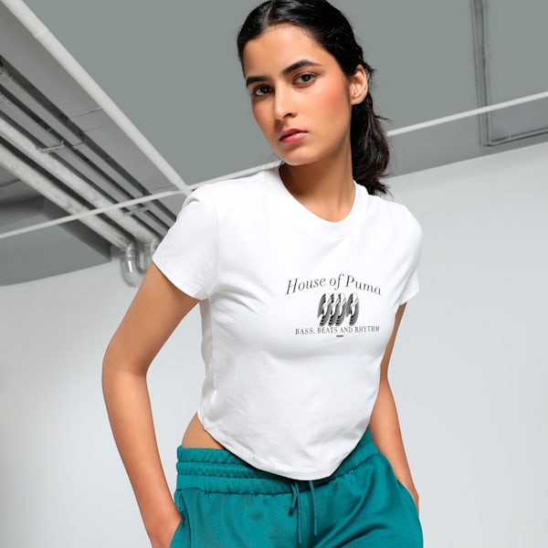 GRAPHICS MUSIC Women's Slim Fit Crop Tee, PUMA White, extralarge-IND